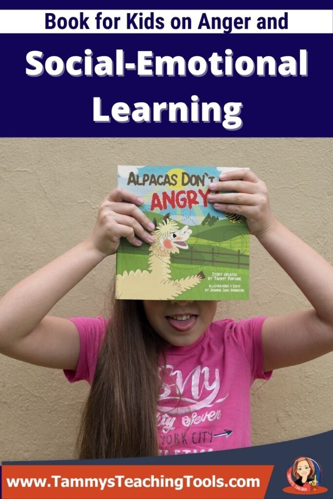Child holding book Alpacas Don't Get Angry