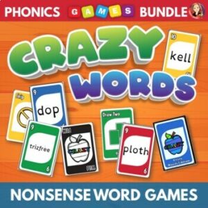 Cover to crazy words card game - a game of nonsense words - makes a great holiday gift for kids