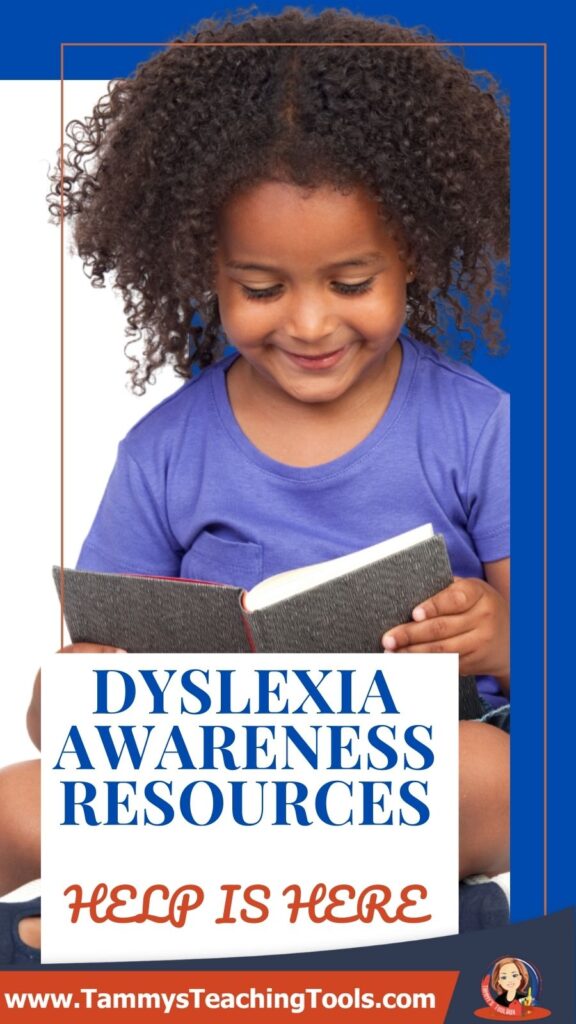 Child Reading Book with text dyslexia awareness resources help is here link to tammysteachingtools.com