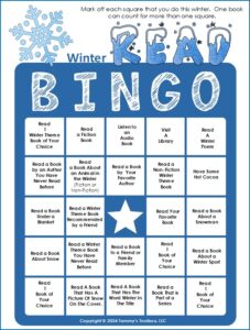 winter reading bingo board